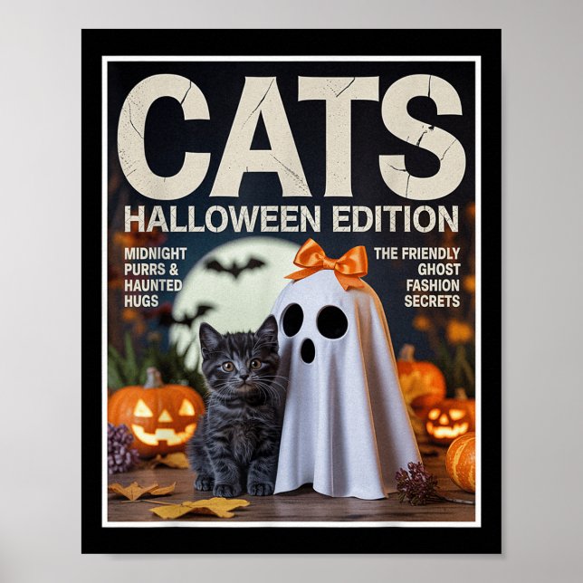 Cute Ghost och Black Cat Funny Halloween Zine Grap Poster (Framsidan)