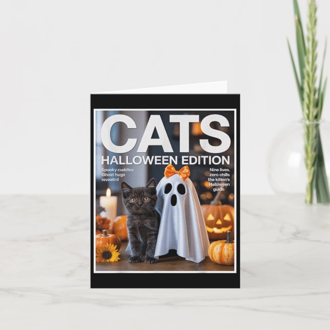 Cute Ghost och Black Cat Funny Halloween Zine Paro Kort (Framsida)