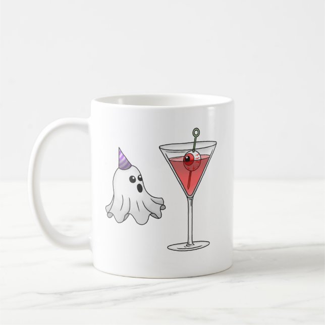 Cute Ghost och Creepy Cocktail Kaffemugg (Vänster)