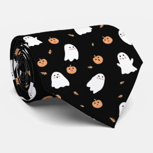 Cute Ghost och Pumpkin Black Halloween Mönster Slips