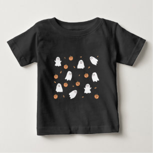 Cute Ghost och Pumpkin Black Halloween Mönster T Shirt