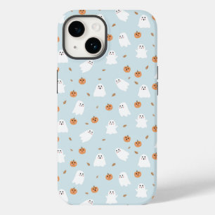 Cute Ghost och Pumpkin Blue Halloween Mönster