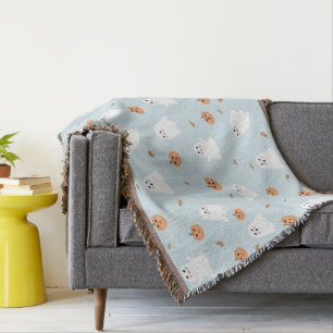 Cute Ghost och Pumpkin Blue Halloween Mönster Filt