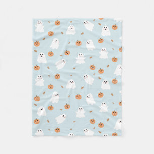 Cute Ghost och Pumpkin Blue Halloween Mönster Fleecefilt