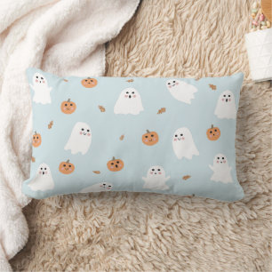 Cute Ghost och Pumpkin Blue Halloween Mönster Lumbarkudde