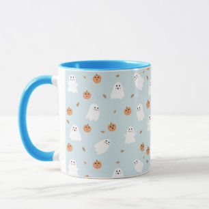 Cute Ghost och Pumpkin Blue Halloween Mönster Mugg