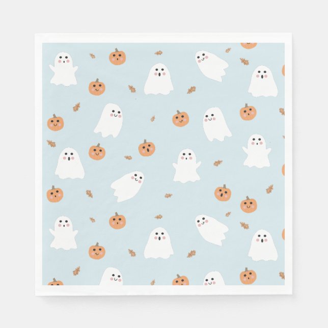 Cute Ghost och Pumpkin Blue Halloween Mönster Pappersservett (Framsidan)