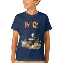 Cute Ghost och Pumpkin BOO Kids Halloween T-Shirt