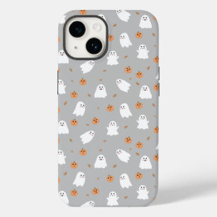 Cute Ghost och Pumpkin Grått Halloween Mönster