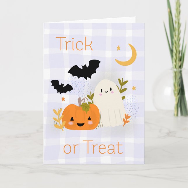 Cute Ghost och Pumpkin Halloween Fall Bus eller go Kort (Framsida)