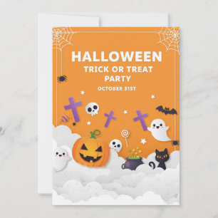 Cute Ghost och Pumpkin Halloween-inbjudan Inbjudningar