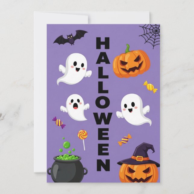 Cute Ghost och Pumpkin Halloween-inbjudan Inbjudningar (Framsida)