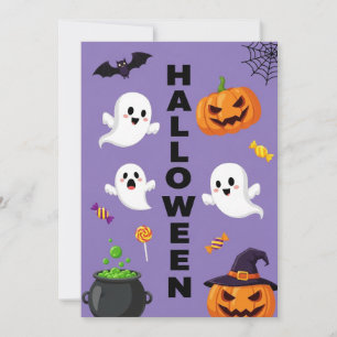 Cute Ghost och Pumpkin Halloween-inbjudan Inbjudningar