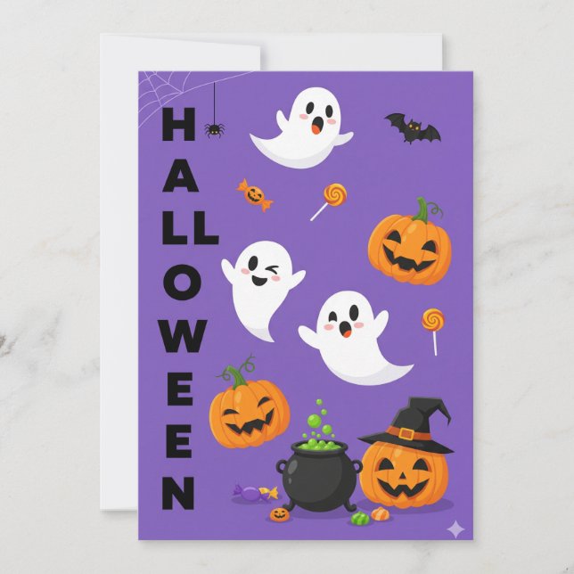 Cute Ghost och Pumpkin Halloween-inbjudan Inbjudningar (Framsida)