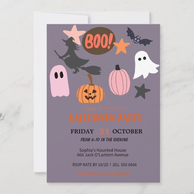 Cute Ghost och Pumpkin Halloween Inbjudningar (Framsida)
