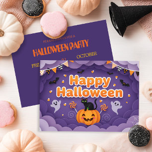 Cute Ghost och Pumpkin Halloween Inbjudningar