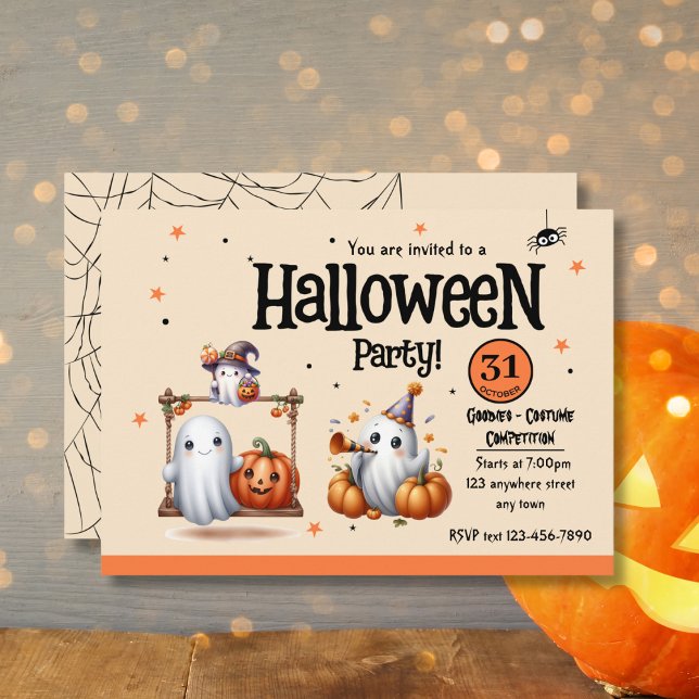 Cute Ghost och Pumpkin Halloween Inbjudningar (Skapare uppladdad)