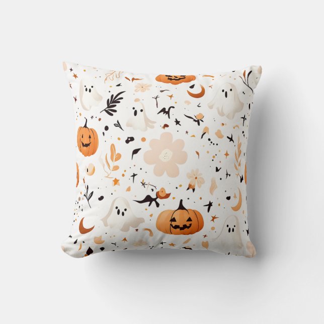 Cute Ghost och Pumpkin Halloween Pillow Kudde (Framsida)