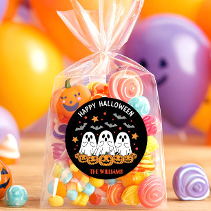 Cute Ghost och Pumpkin Halloween Runt Klistermärke