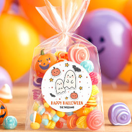 Cute Ghost och Pumpkin Halloween Runt Klistermärke