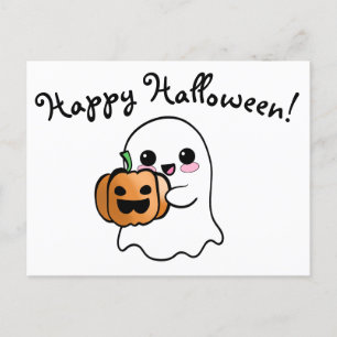Cute Ghost och Pumpkin Happy halloween Vykort