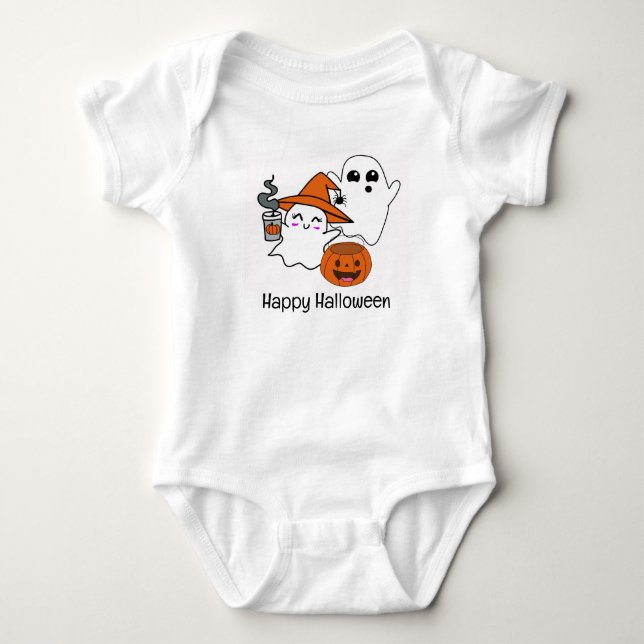 Cute Ghost och Pumpkin T Shirt (Framsida)