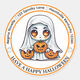 Cute Ghost och Pumpkins EneKue Seal Runt Klistermärke