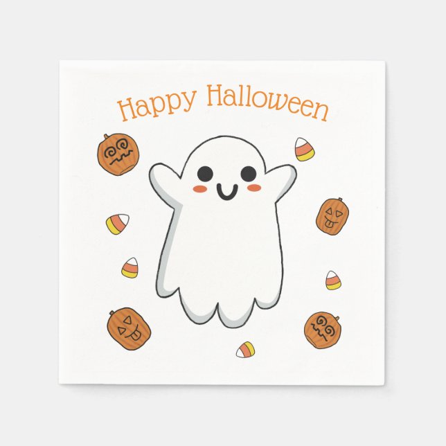 Cute Ghost och Pumpkins Halloween Pappra Napkins Pappersservett (Framsidan)