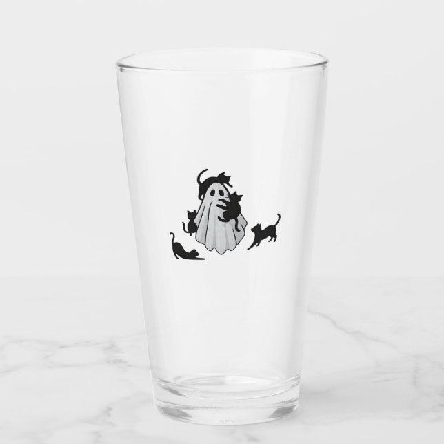 Cute Ghost och Svarta katter Classic T-Shirt Glaskopp (Framsida)