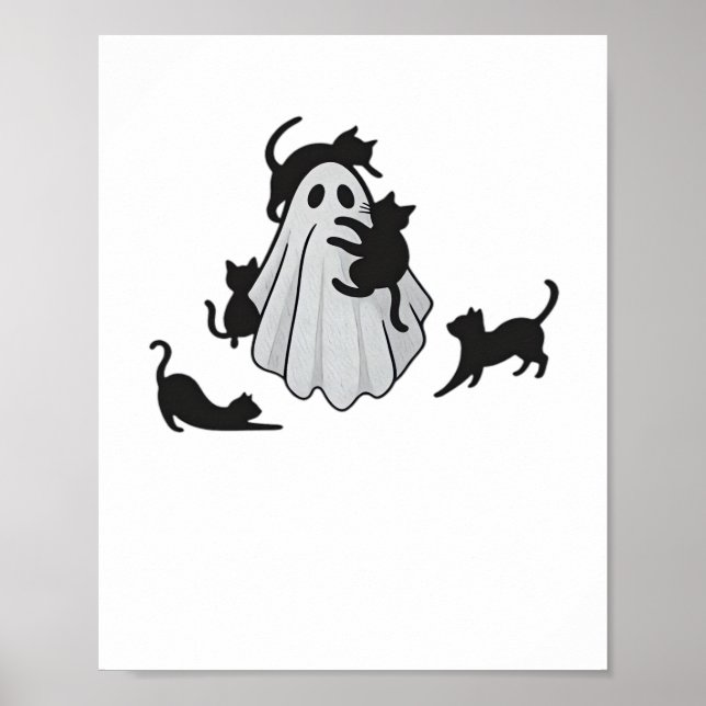 Cute Ghost och Svarta katter Classic T-Shirt Poster (Framsidan)