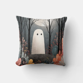 Cute Ghost of Haunted Forest Watercolor Halloween Kudde