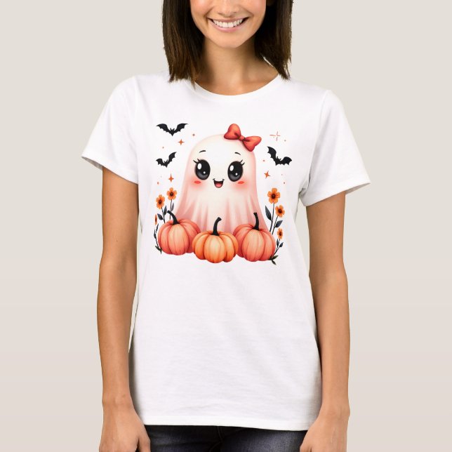 Cute Ghost of Magic Grove T Shirt (Framsida)