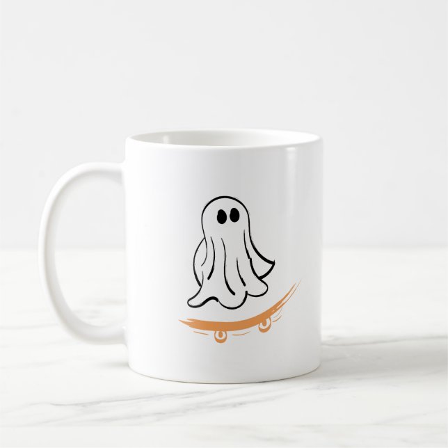 Cute ghost on skateboard kaffemugg (Vänster)
