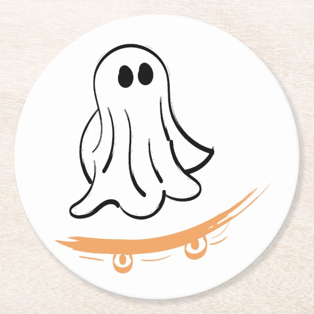 Cute ghost on skateboard underlägg papper rund (Framsidan)