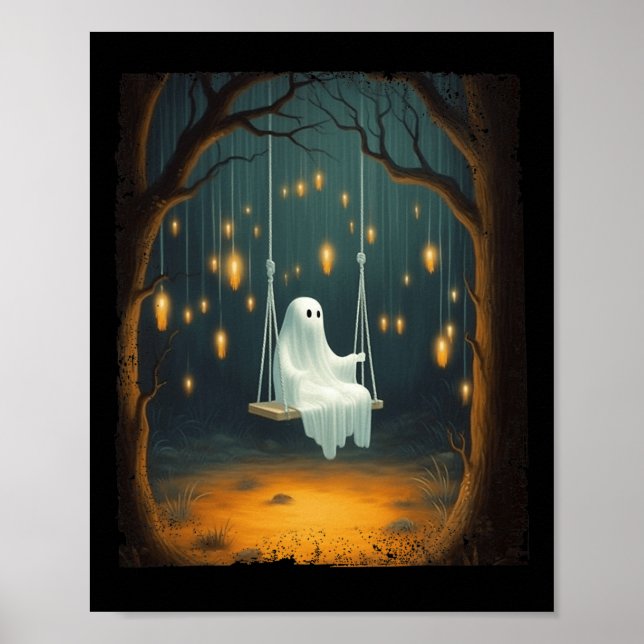 Cute Ghost på en svängfällskog från Halloween Poster (Framsidan)