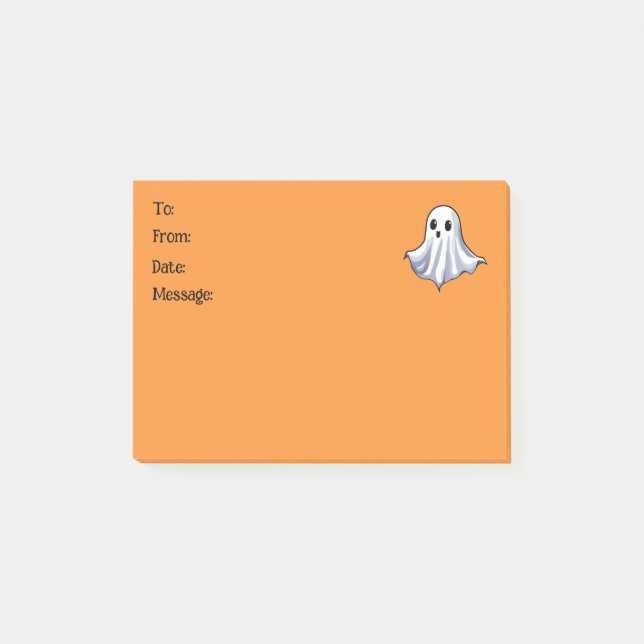 Cute Ghost på Halloween Orange Message Post-it Block (Framsida)