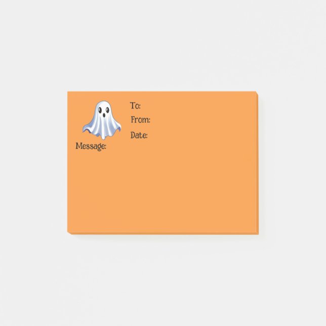 Cute Ghost på Halloween Orange Message Post-it Block (Framsida)