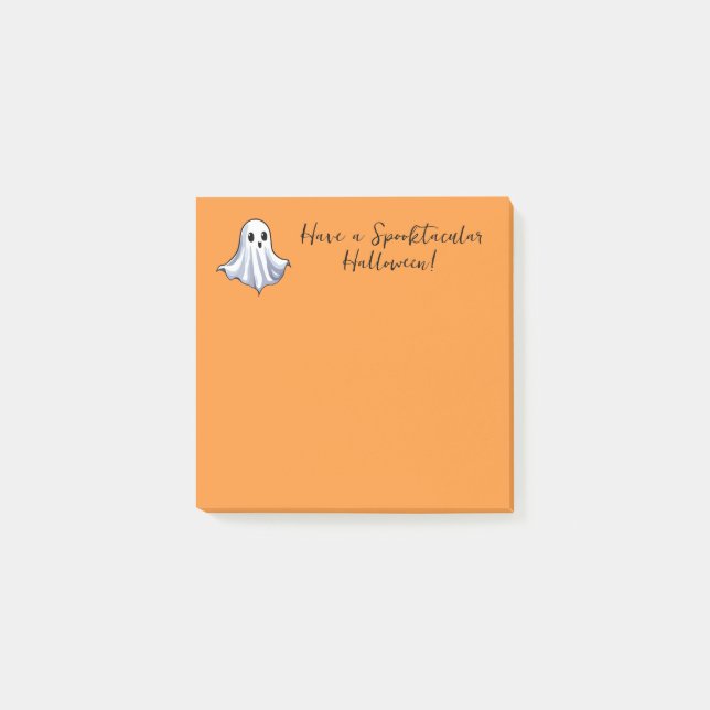 Cute Ghost på Halloween-Orange Post-it Block (Framsida)