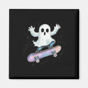 Cute Ghost på Skateboard Funny Halloween-Skater Magnet