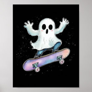 Cute Ghost på Skateboard Funny Halloween-Skater Poster