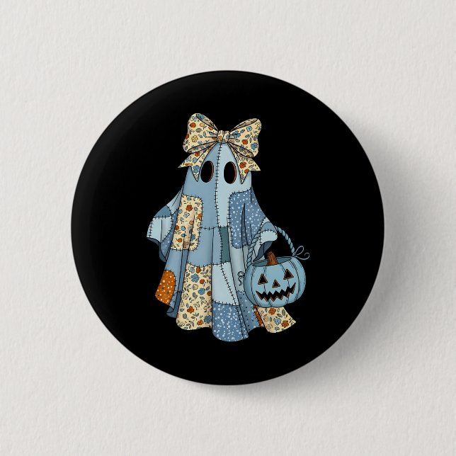 Cute Ghost Patchwork Coquette Bow Halloween Costum Knapp (Framsida)