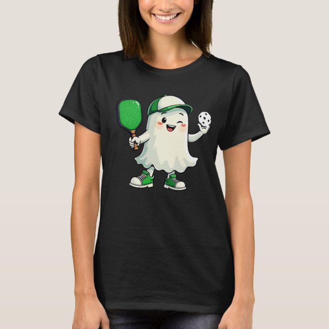 Cute Ghost Pickleball Paddle Halloween Pickleball T Shirt (Framsida)