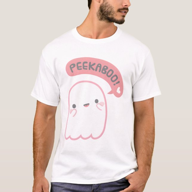 Cute Ghost Plays Peekaboo T Shirt (Framsida)
