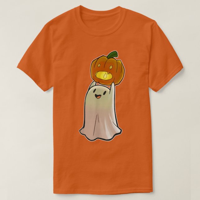 Cute Ghost Pumpkin Ansikte Jack O'Lantern Lycklig  T Shirt (Design framsida)