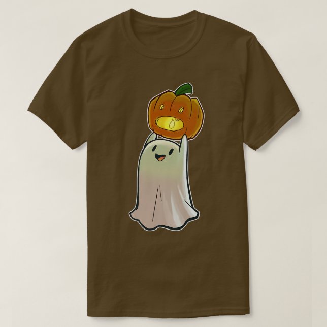 Cute Ghost Pumpkin Ansikte Jack O'Lantern Lycklig  T Shirt (Design framsida)