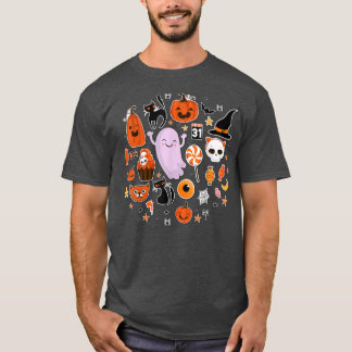 Cute Ghost Pumpkin Black Cat Witch Hat Candy Funny T Shirt