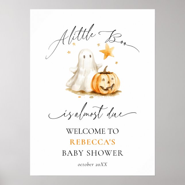 Cute Ghost Pumpkin Boo Halloween Baby Shower Poster (Framsidan)