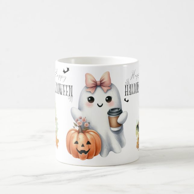 Cute Ghost Pumpkin Fladdermus Halloween Kaffemugg (Center)