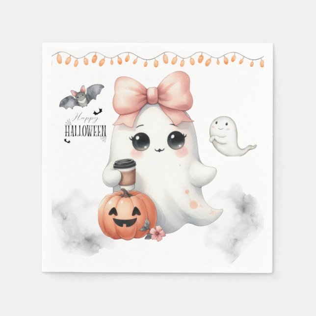Cute Ghost Pumpkin Fladdermus Halloween Pappersservett (Framsidan)