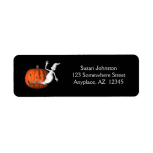 Cute Ghost Pumpkin Halloween Adress Returadress Etikett